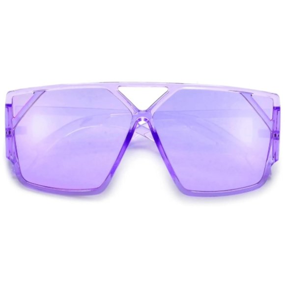 Futuristic Shield Sunglasses Oversized Geometric Frame Bold Cut Out Design - Picture 13 of 13